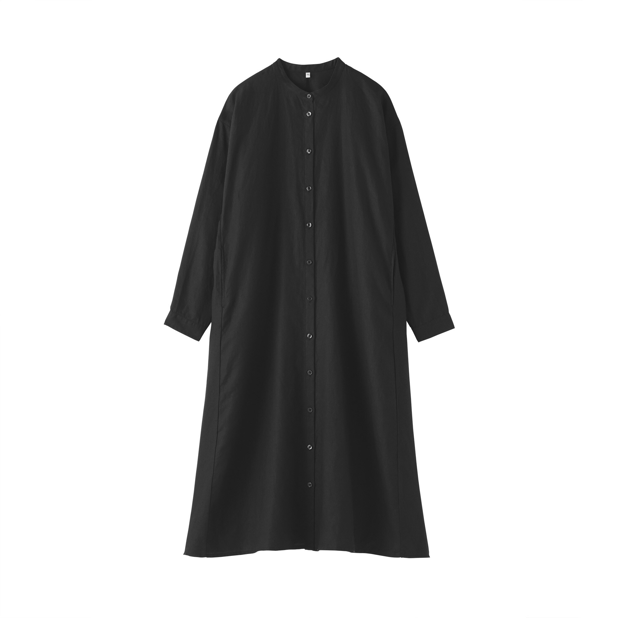 婦人　リネン　洗いざらし　長袖シャツワンピース
