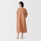 婦人　リネン　洗いざらし　長袖シャツワンピース