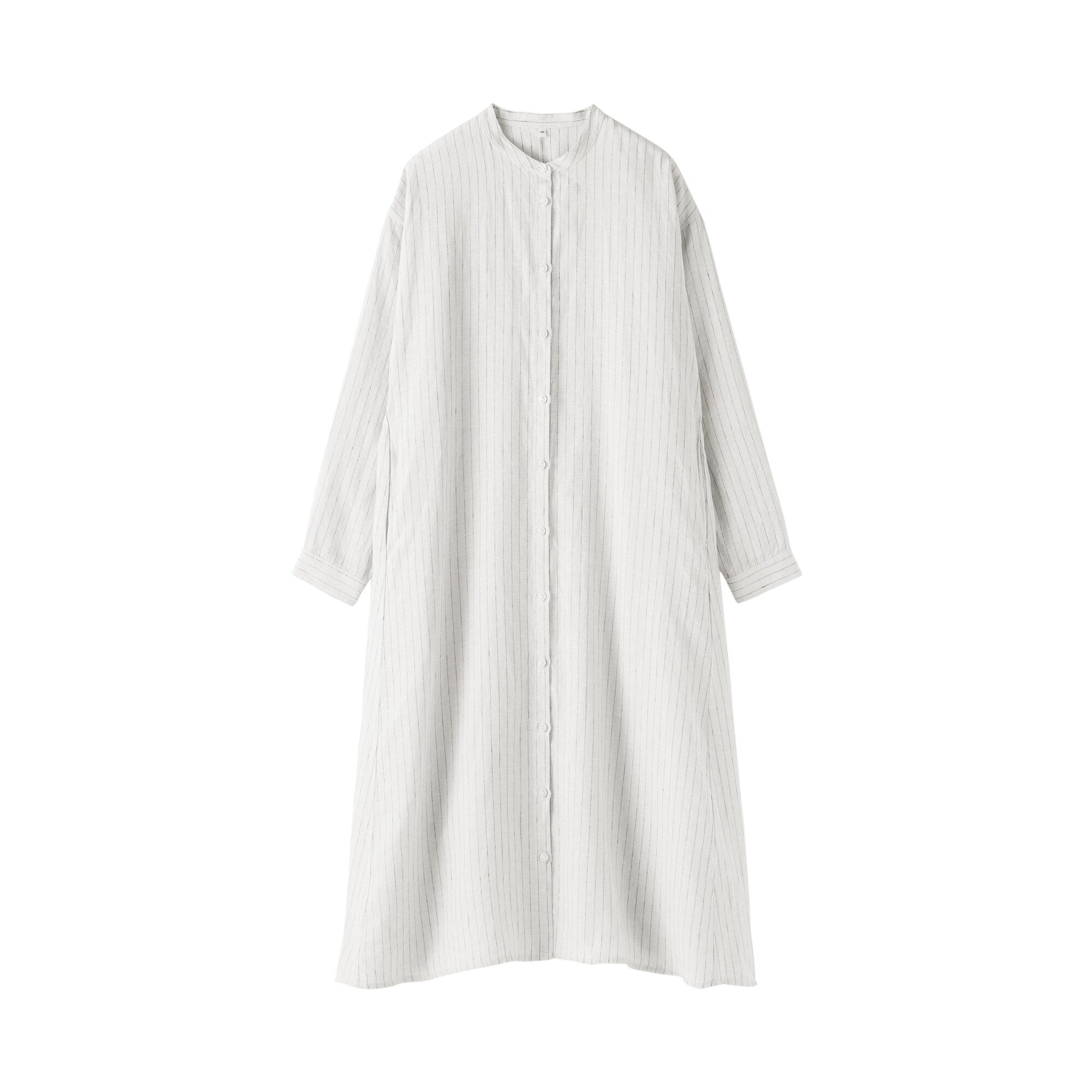 婦人　リネン　洗いざらし　長袖シャツワンピース