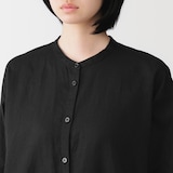 婦人　リネン　洗いざらし　長袖シャツワンピース