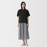 婦人　リネン　洗いざらし　半袖ブラウス