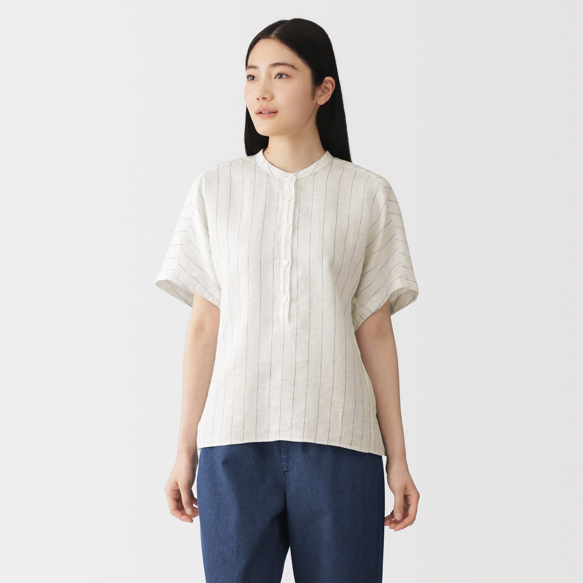 婦人 リネン 洗いざらし 半袖ブラウス | 無印良品