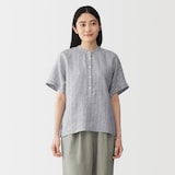 婦人　リネン　洗いざらし　半袖ブラウス