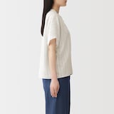 婦人　リネン　洗いざらし　半袖ブラウス