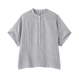 婦人　リネン　洗いざらし　半袖ブラウス