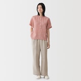 婦人　リネン　洗いざらし　半袖ブラウス