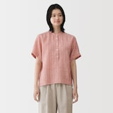 婦人　リネン　洗いざらし　半袖ブラウス