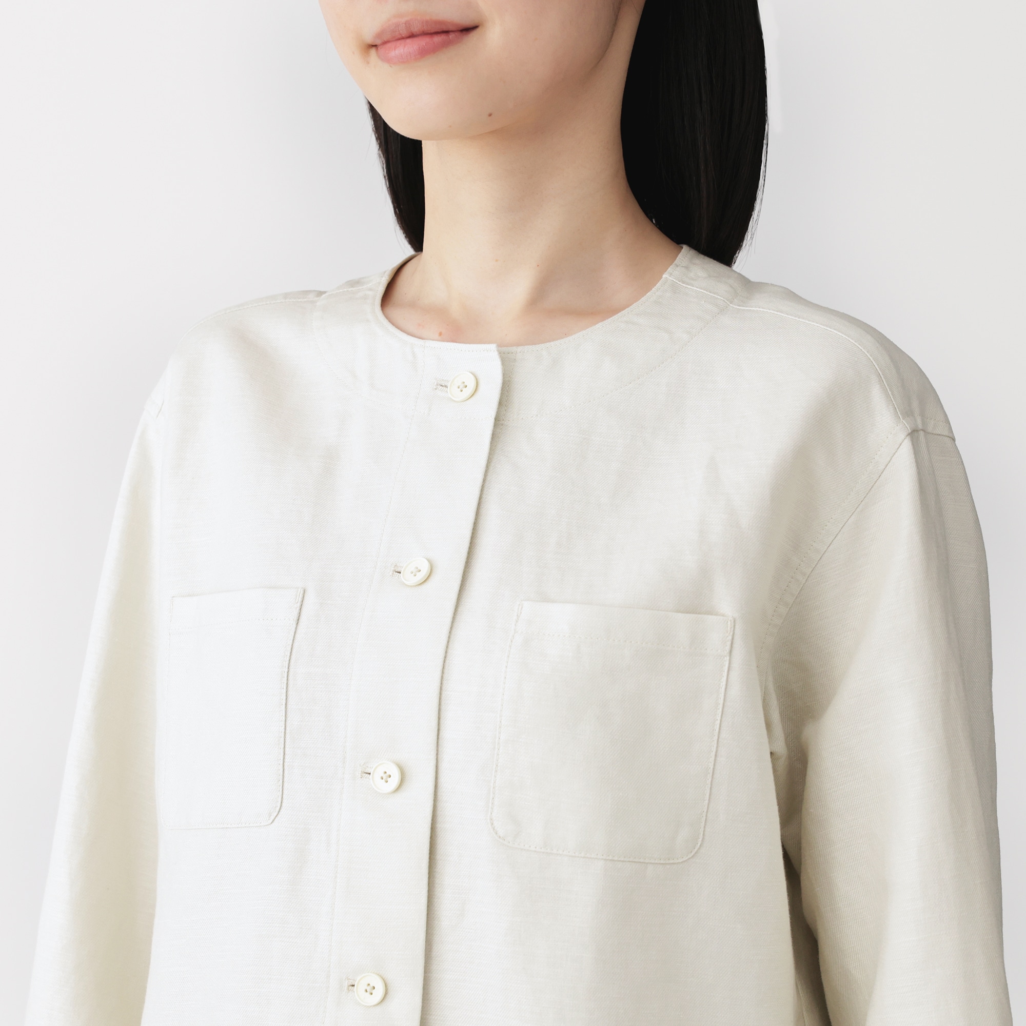 婦人　ヘンプ混　ツイル　九分袖シャツ