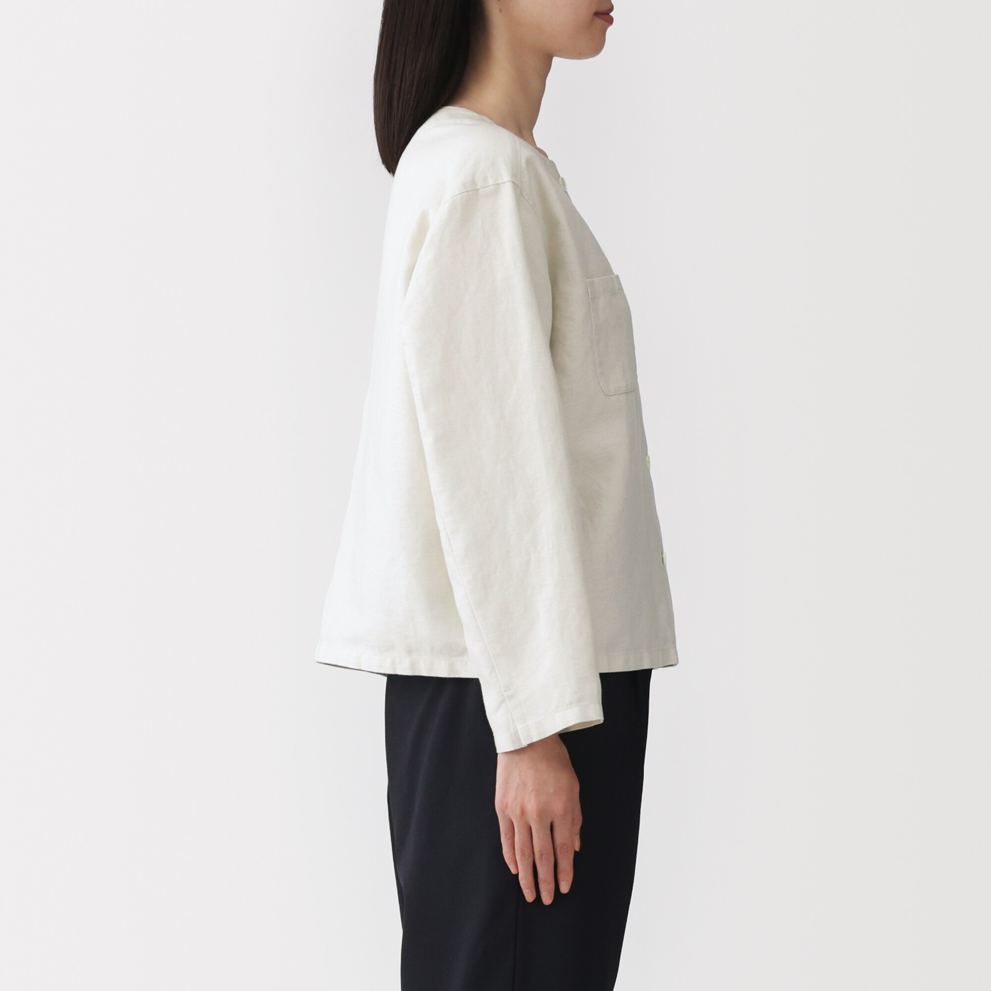 婦人　ヘンプ混　ツイル　九分袖シャツ