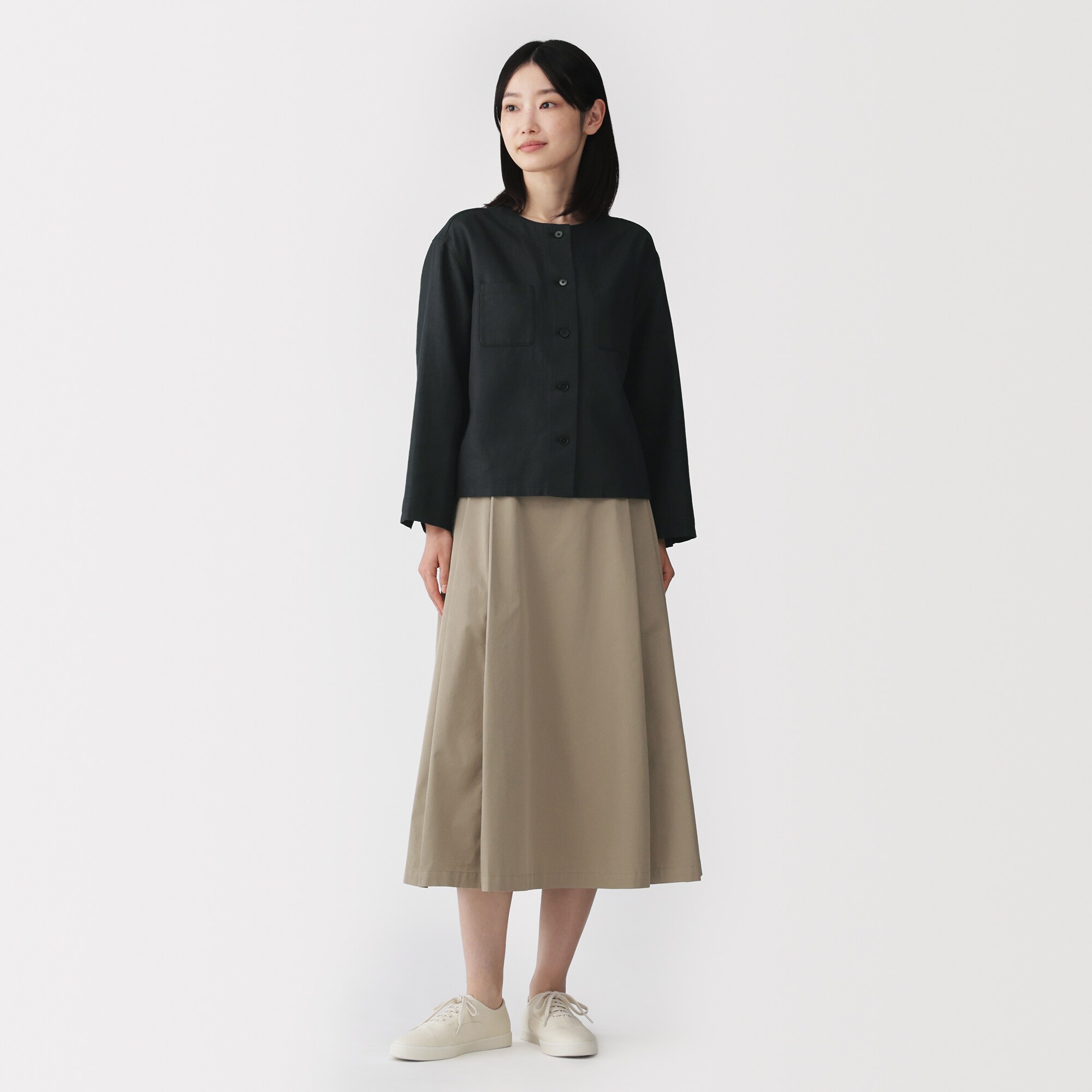 婦人　ヘンプ混　ツイル　九分袖シャツ