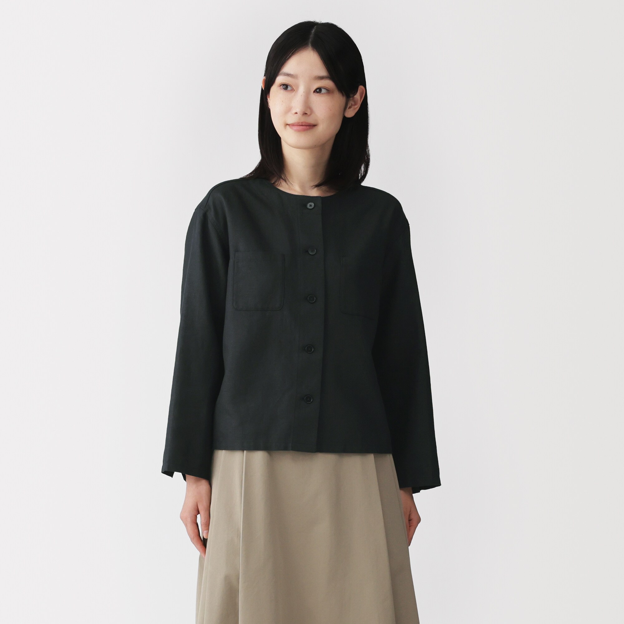 婦人　ヘンプ混　ツイル　九分袖シャツ