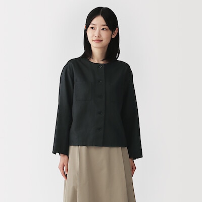 婦人　ヘンプ混　ツイル　九分袖シャツ