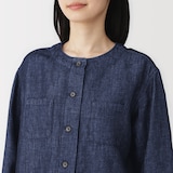 婦人　ヘンプ混　デニム　九分袖シャツ
