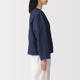 婦人　ヘンプ混　デニム　九分袖シャツ