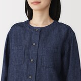 婦人　ヘンプ混　デニム　九分袖シャツ