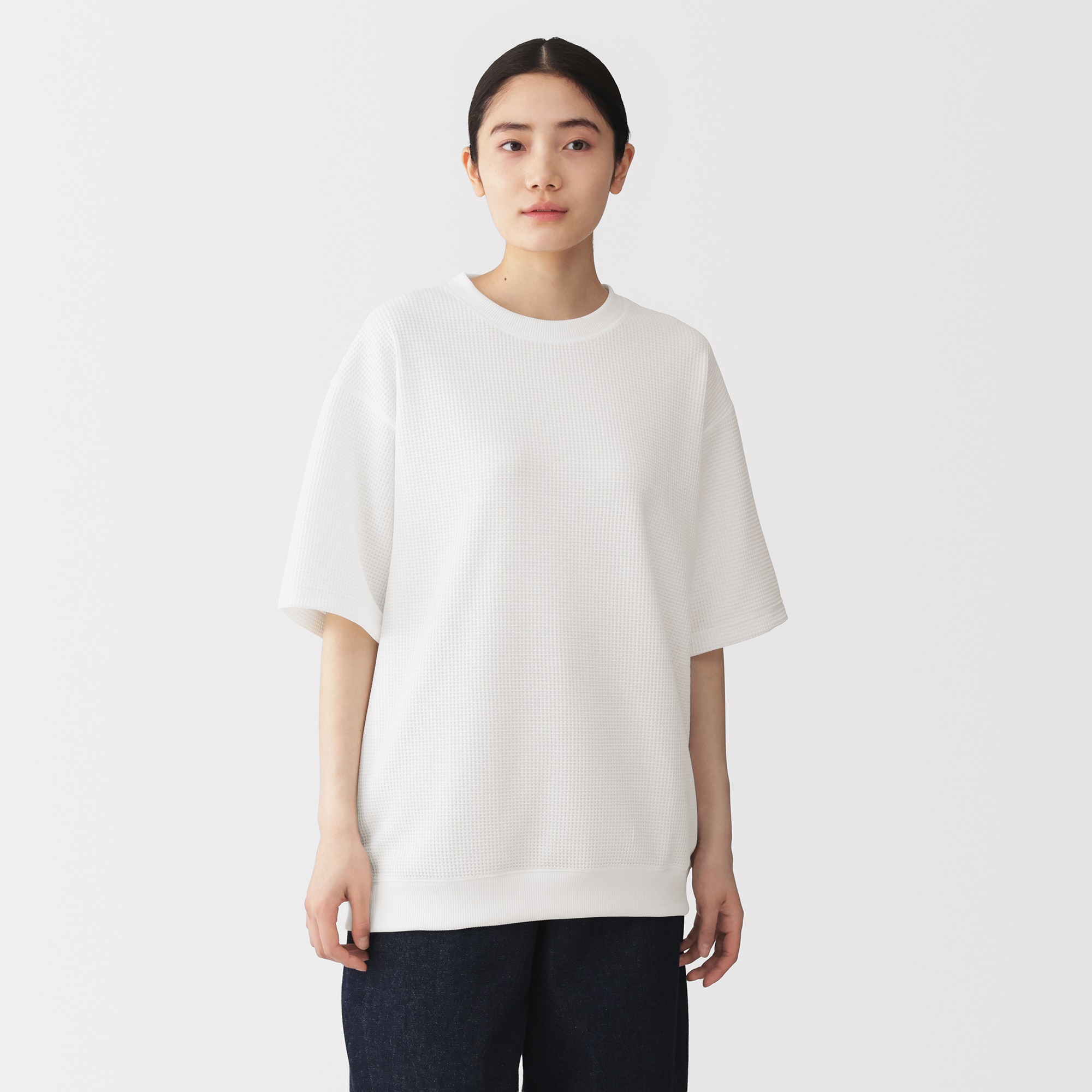 紳士 UVカット乾きやすいワッフルクルーネック半袖Tシャツ | 無印良品