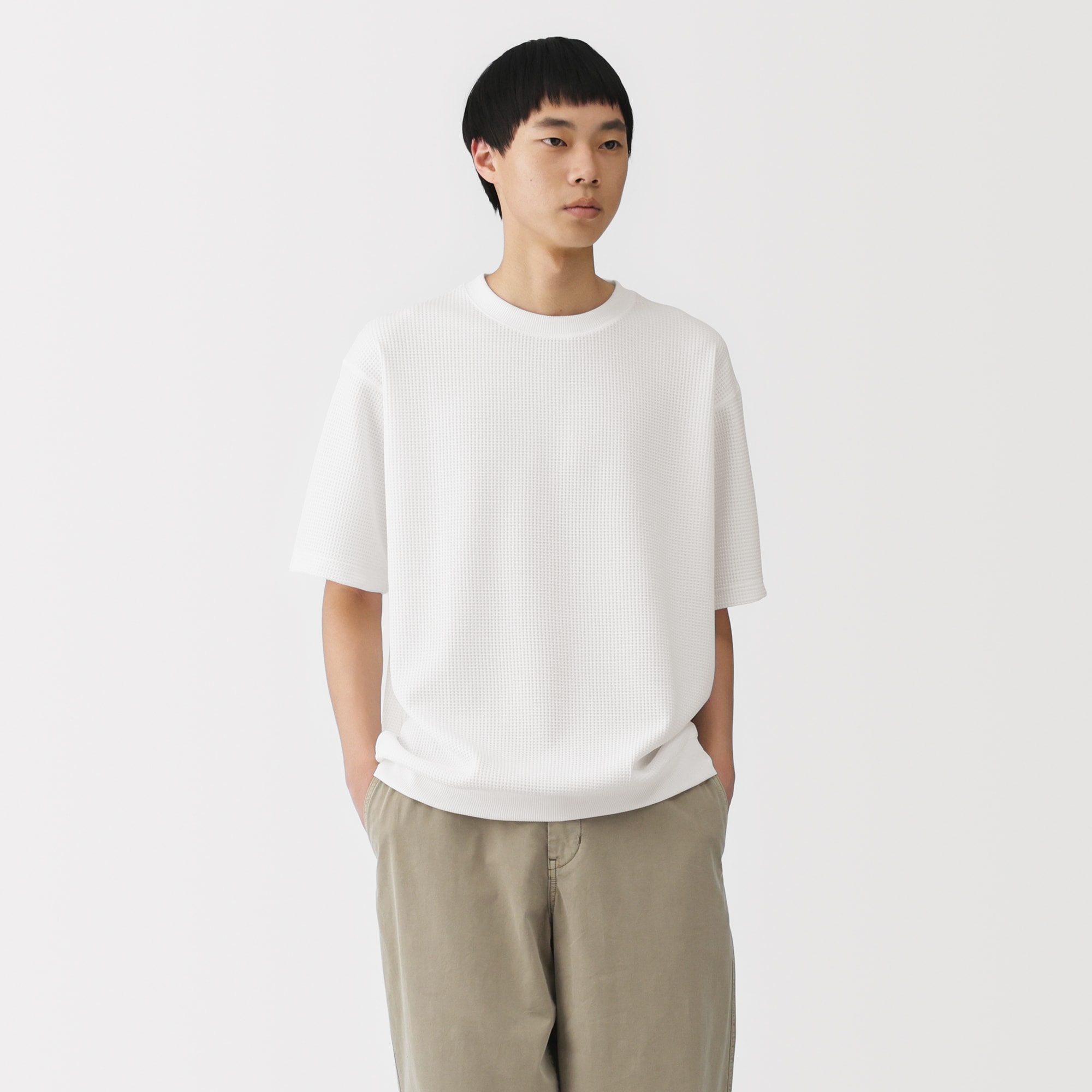 紳士 UVカット乾きやすいワッフルクルーネック半袖Tシャツ | 無印良品