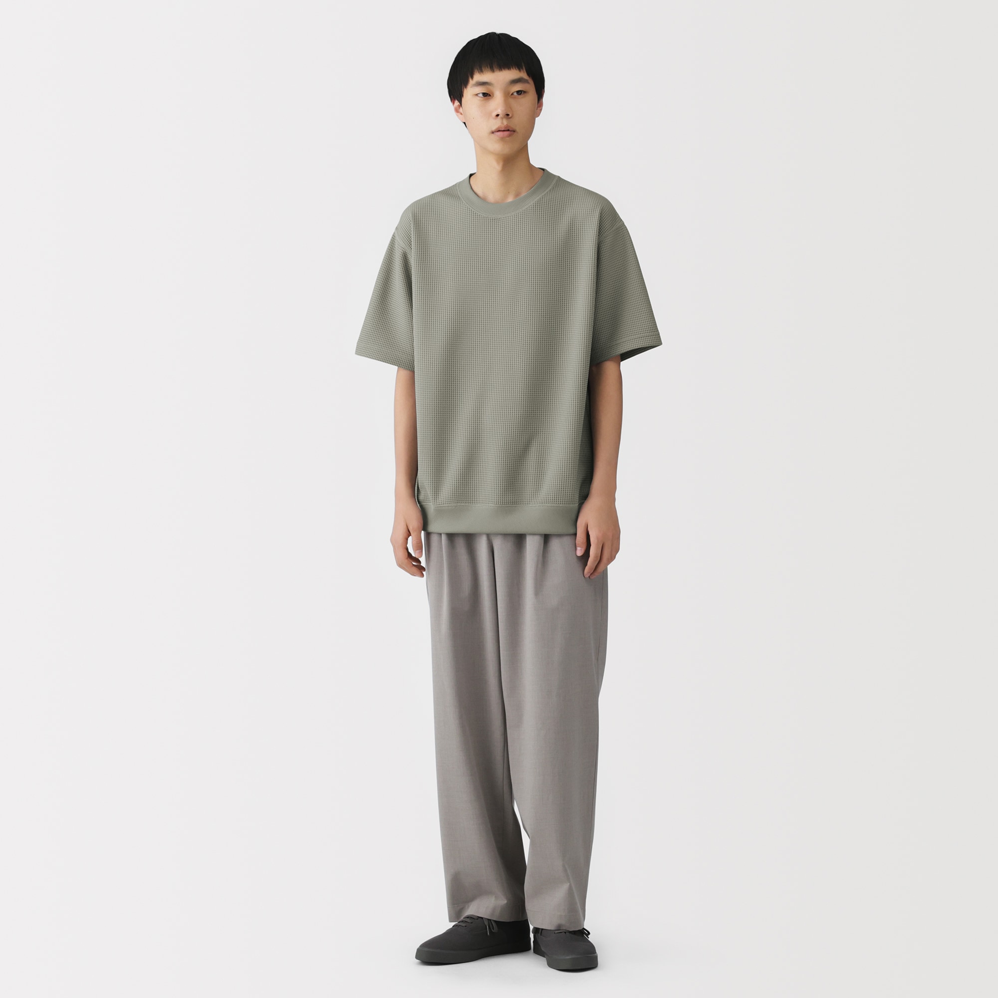 紳士　ＵＶカット乾きやすいワッフルクルーネック半袖Ｔシャツ