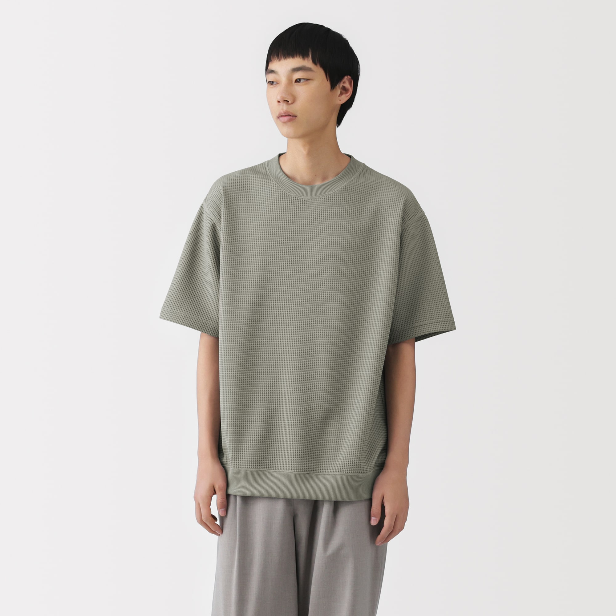 紳士 UVカット乾きやすいワッフルクルーネック半袖Tシャツ | 無印良品