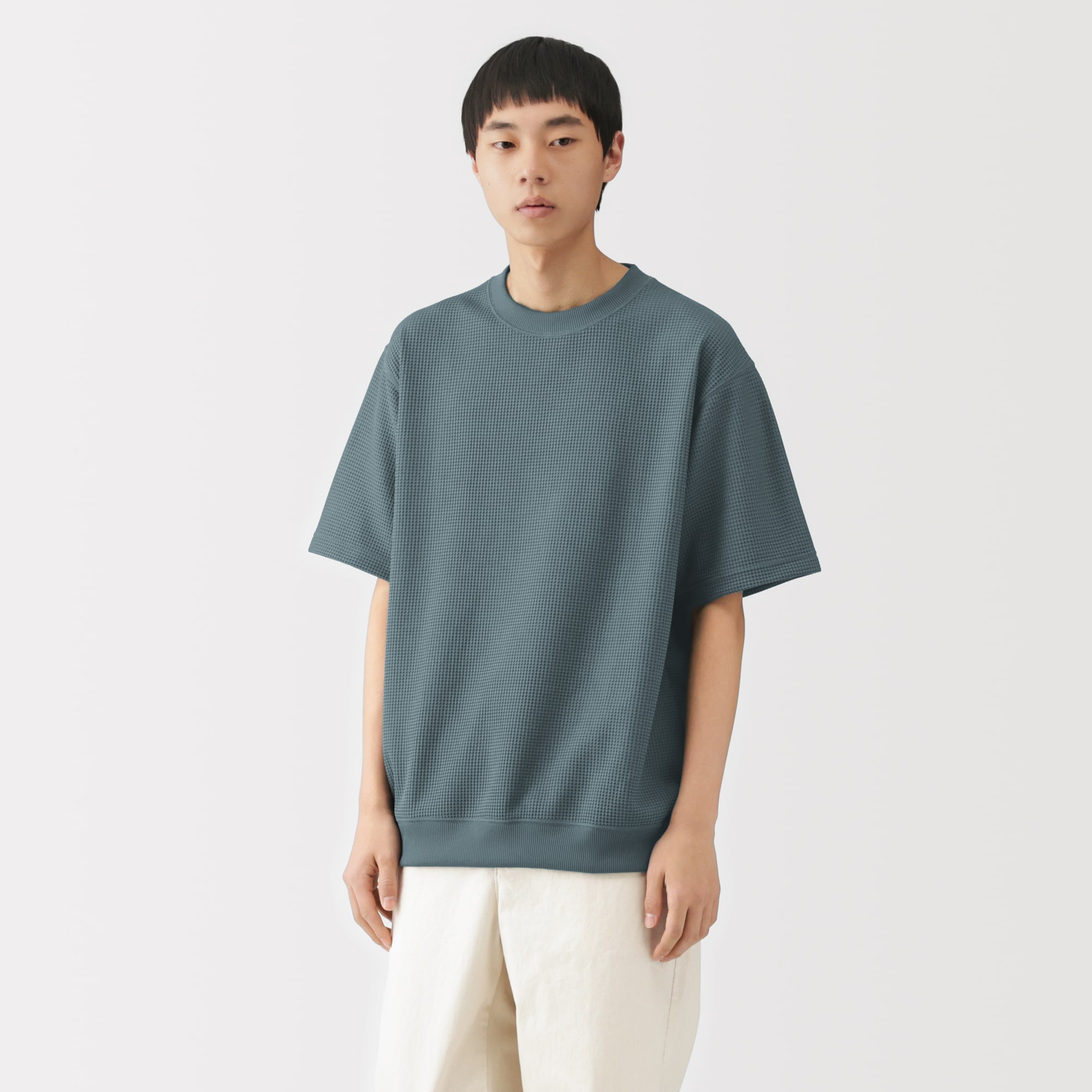 紳士 UVカット乾きやすいワッフルクルーネック半袖Tシャツ | 無印良品