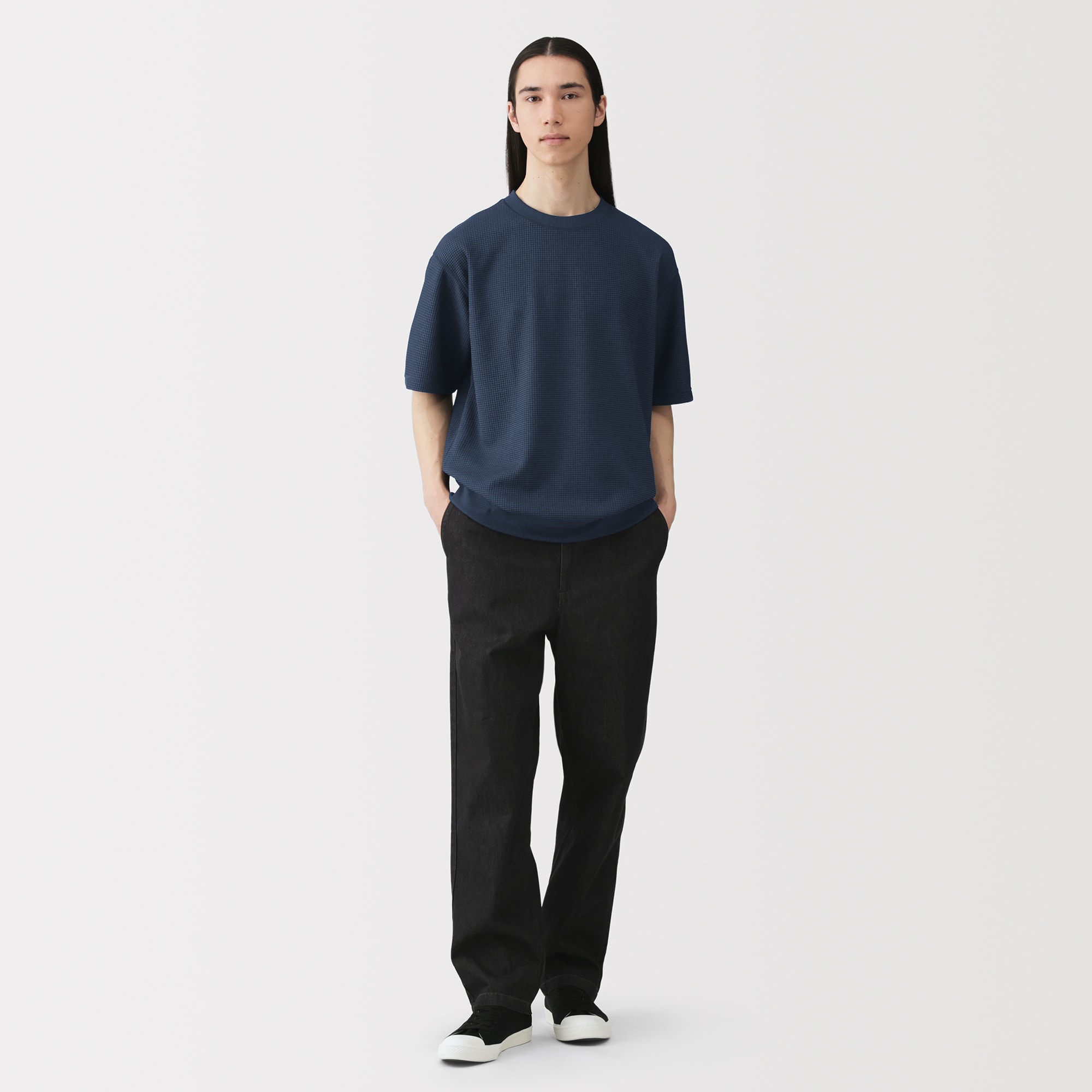 紳士 UVカット乾きやすいワッフルクルーネック半袖Tシャツ | 無印良品