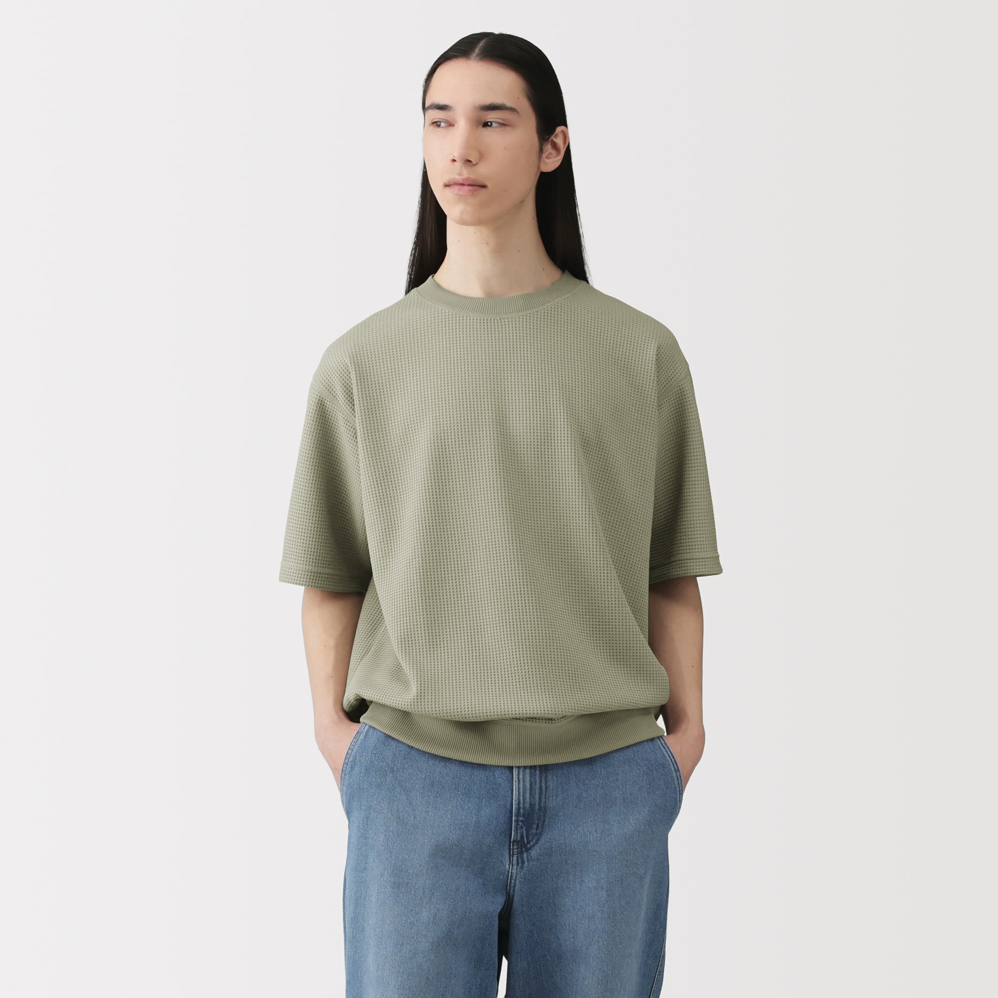 紳士 UVカット乾きやすいワッフルクルーネック半袖Tシャツ | 無印良品