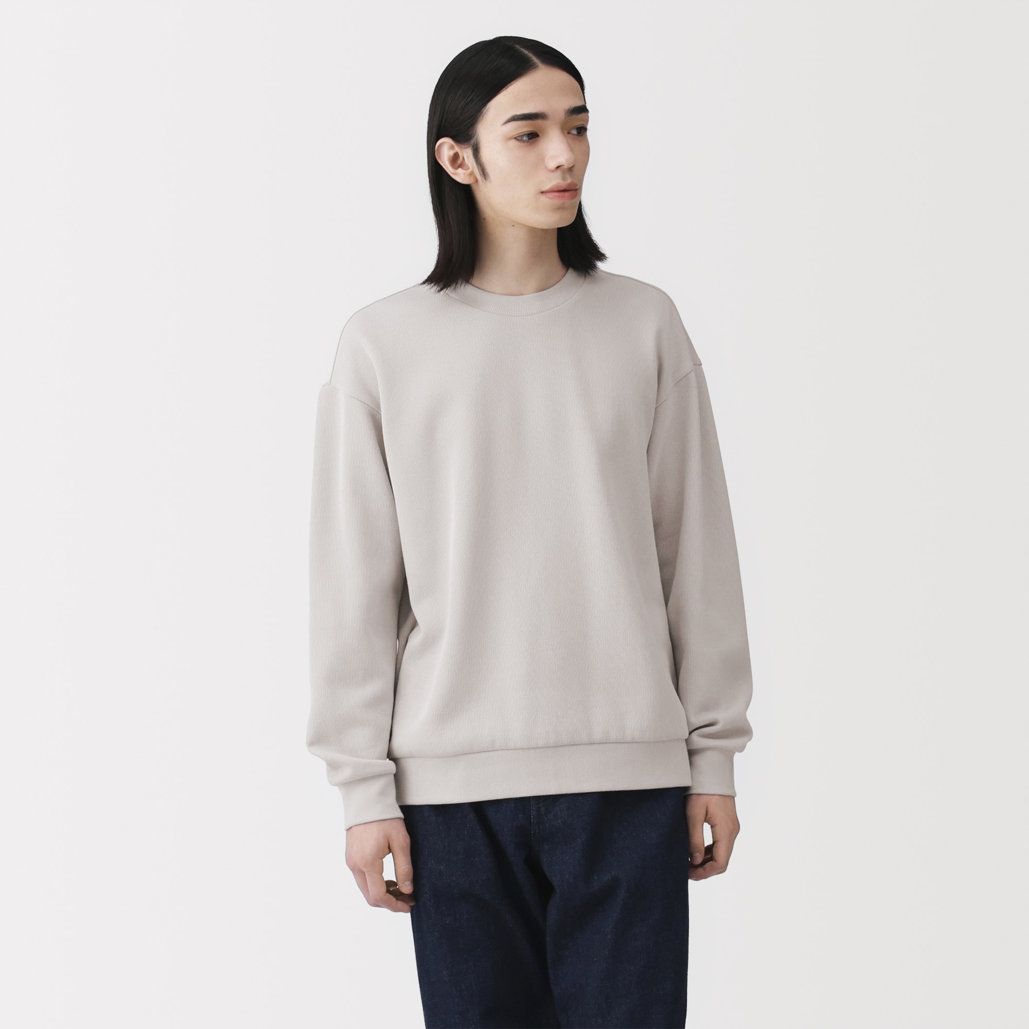 紳士　二重編みクルーネックプルオーバー