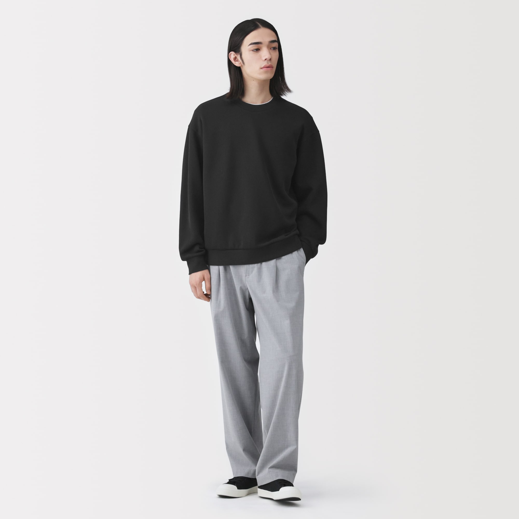 紳士　二重編みクルーネックプルオーバー