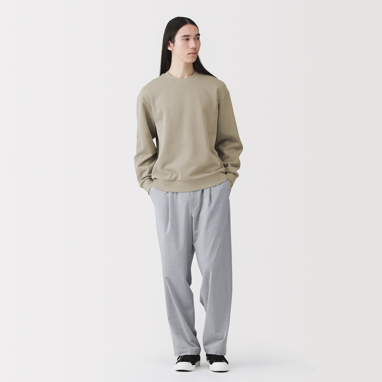 紳士　二重編みクルーネックプルオーバー