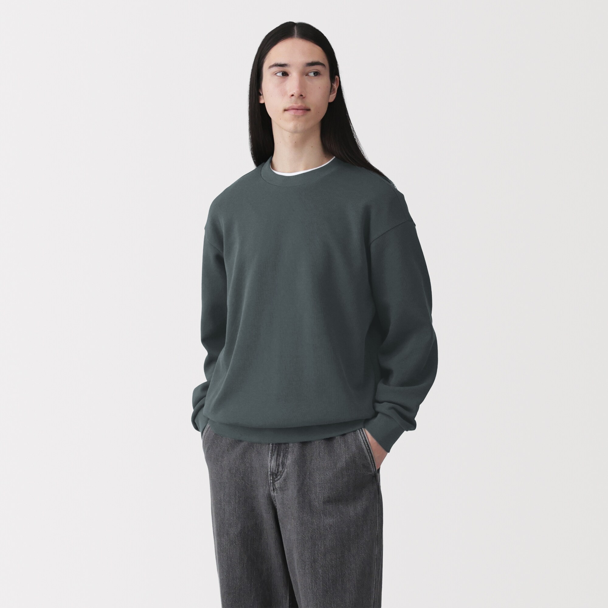 紳士　二重編みクルーネックプルオーバー