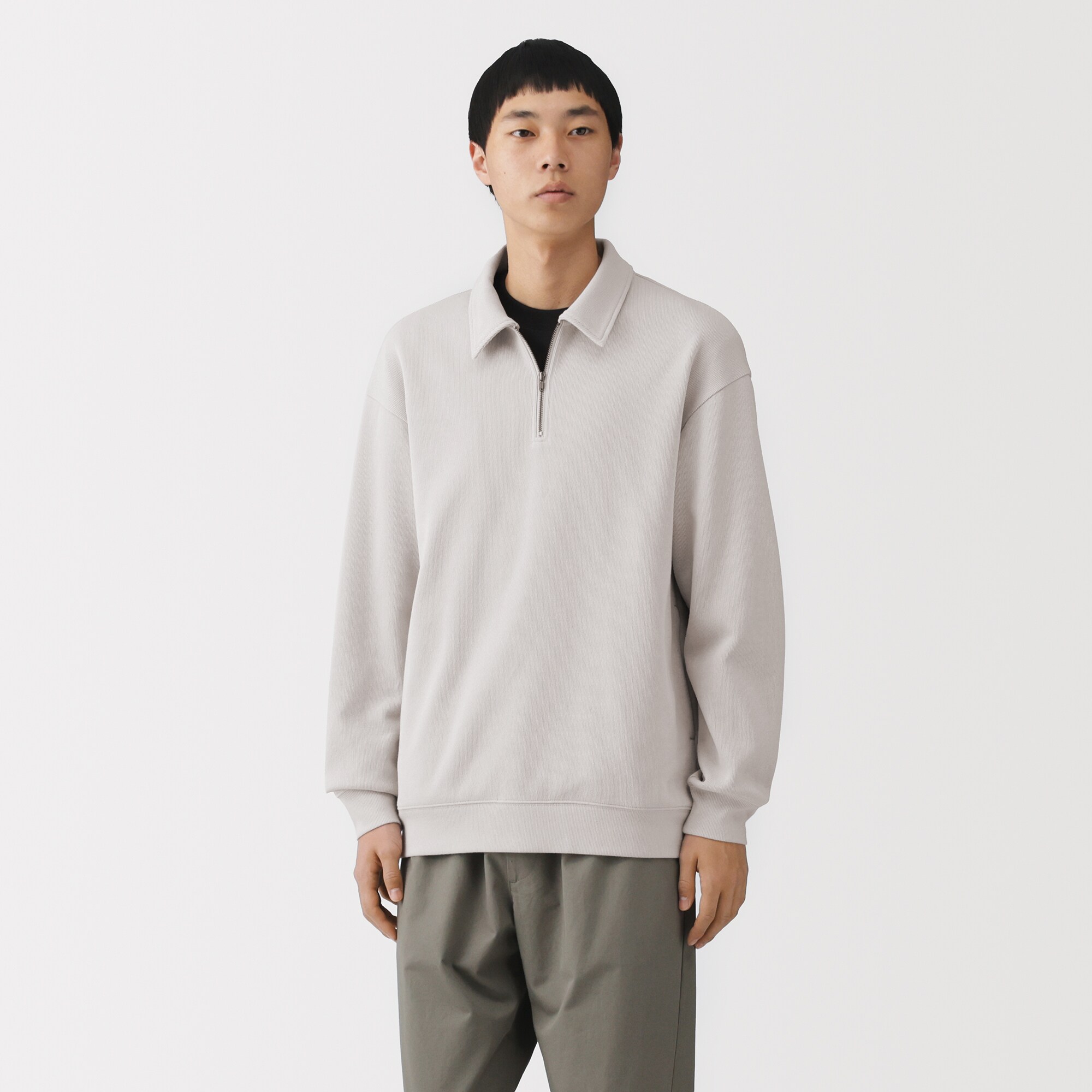 紳士　二重編み衿付きプルオーバー