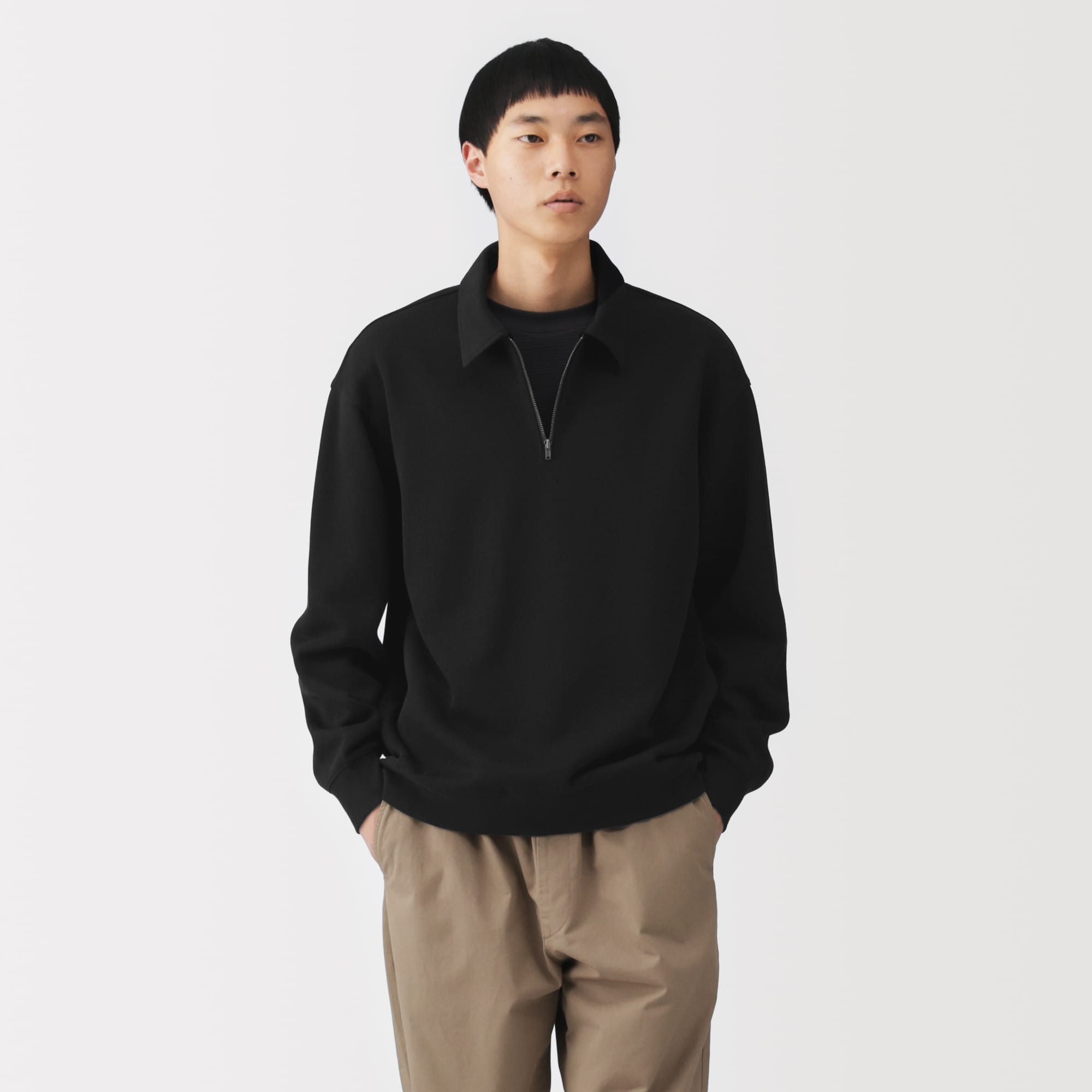 紳士　二重編み衿付きプルオーバー