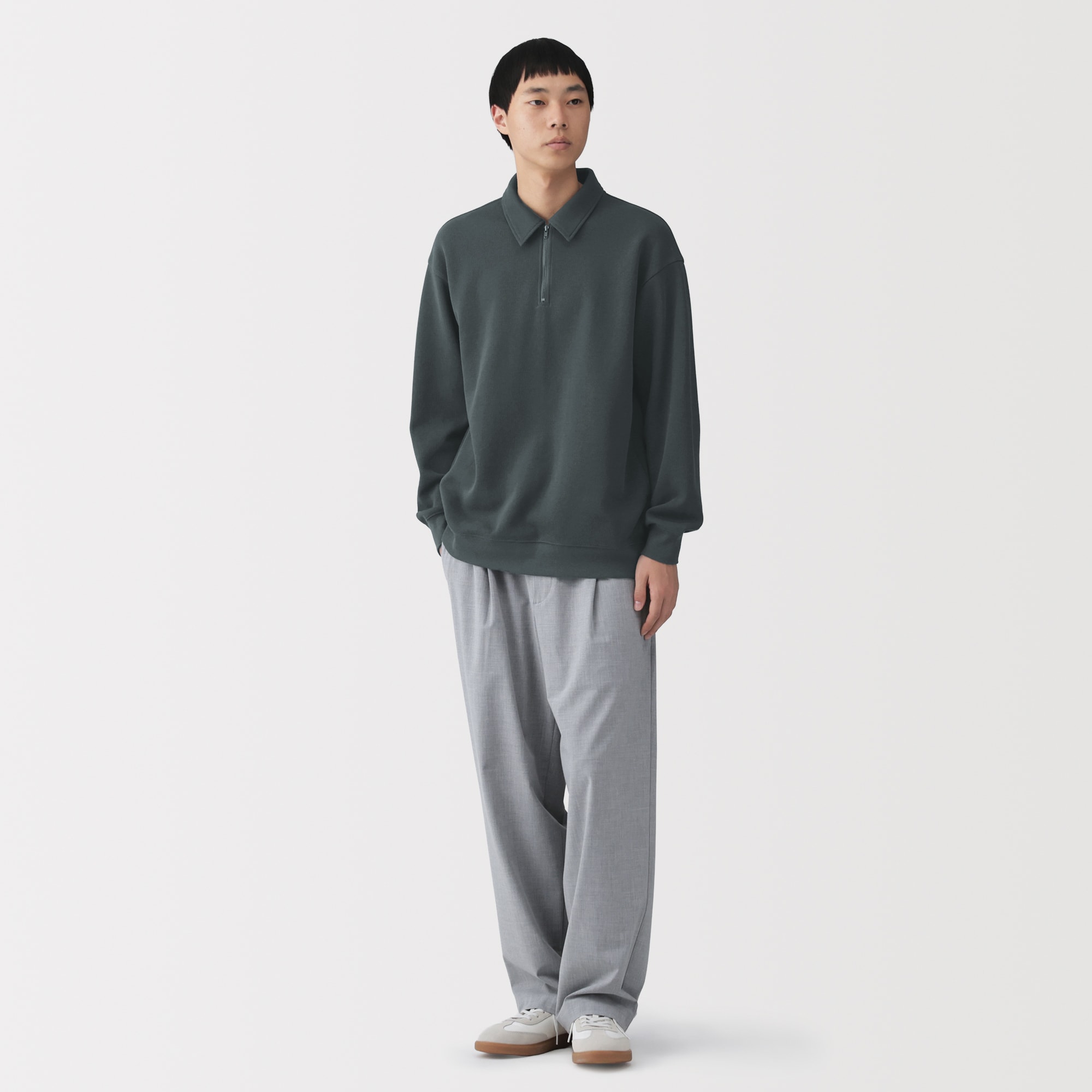 紳士　二重編み衿付きプルオーバー