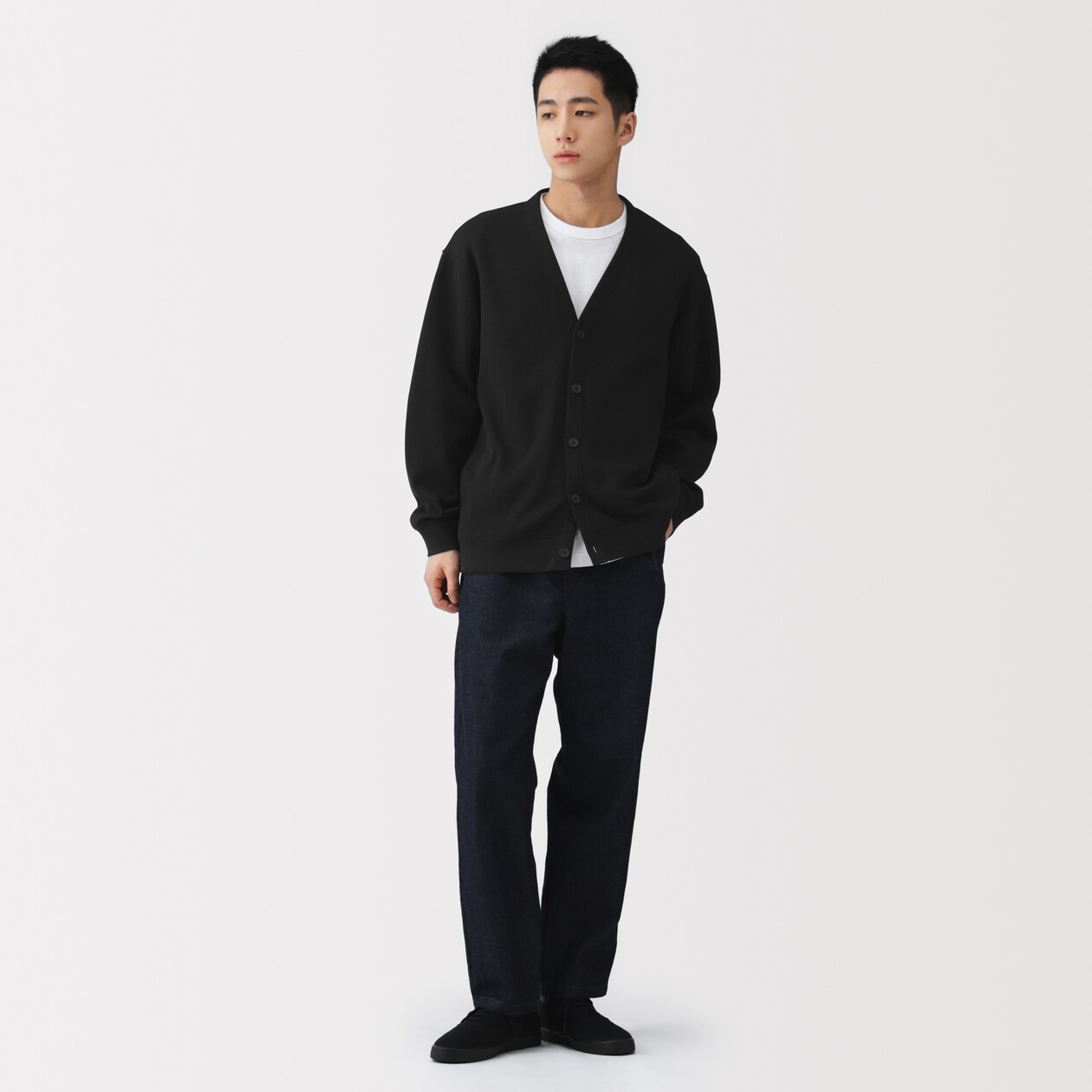 紳士　二重編みＶネックカーディガン