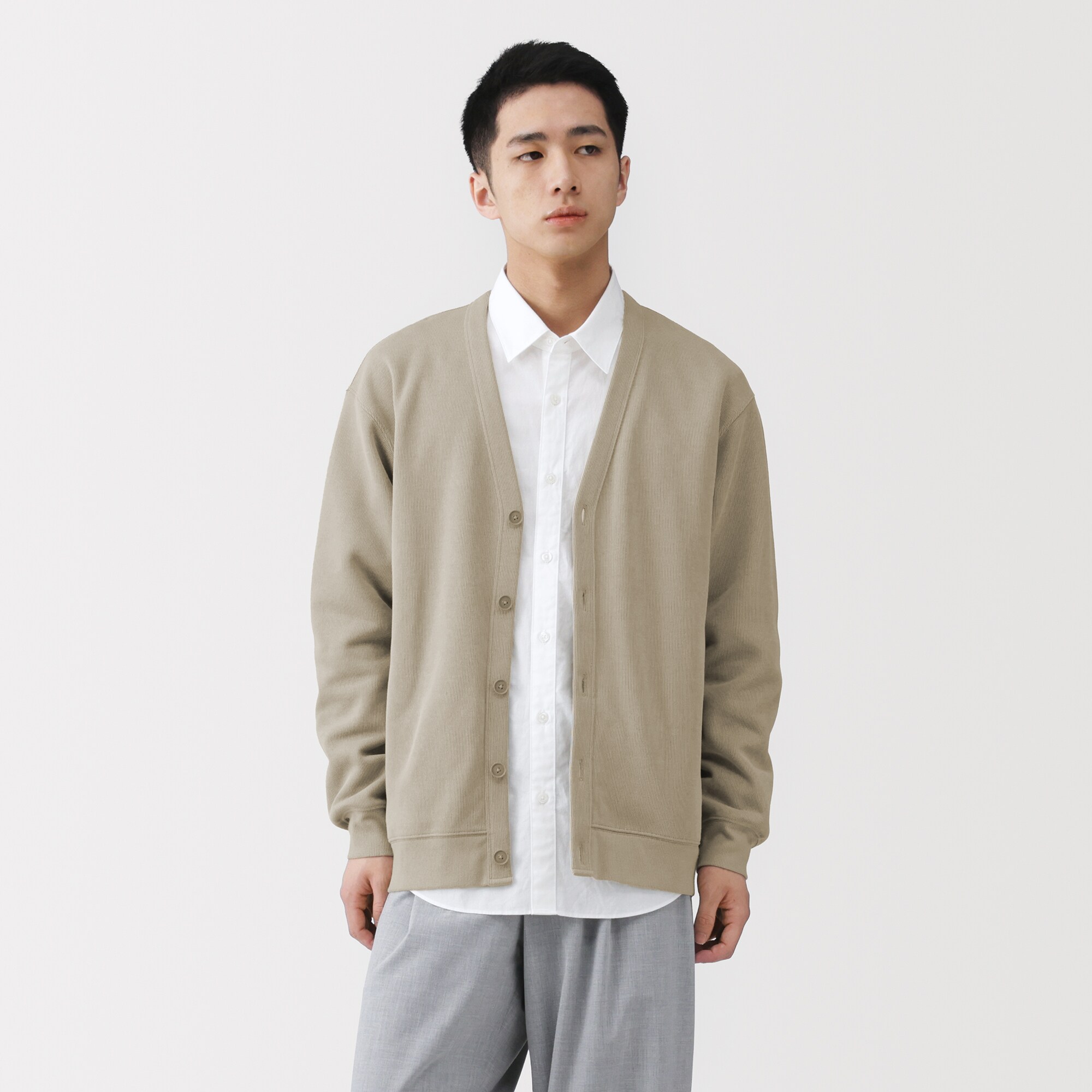 紳士　二重編みＶネックカーディガン