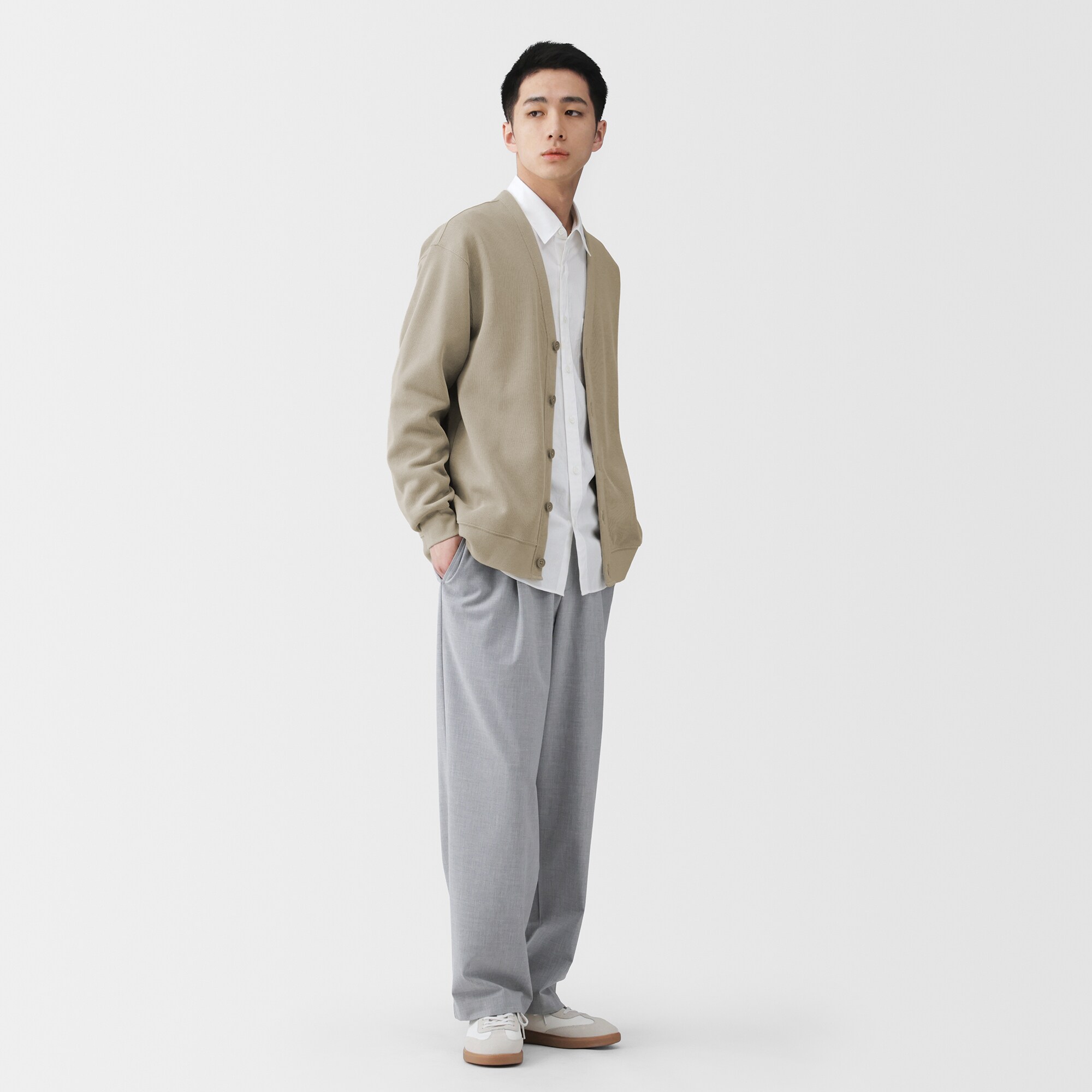 紳士　二重編みＶネックカーディガン