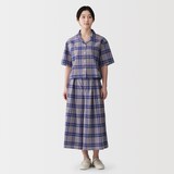 婦人　マドラスチェック　半袖シャツ