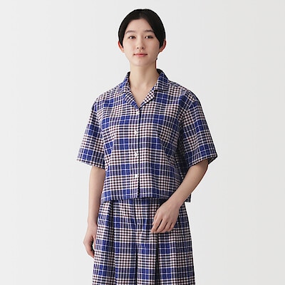 婦人　マドラスチェック　半袖シャツ