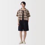 婦人　マドラスチェック　半袖シャツ
