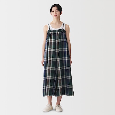婦人　マドラスチェック　サロペット