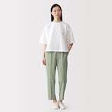 婦人　風を通す　ストレッチサッカーイージーテーパードパンツ