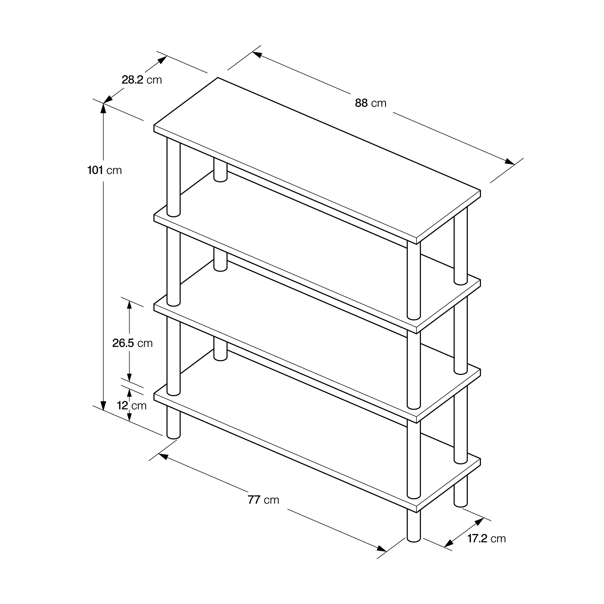 手軽に組み立てられる木製シェルフ　棚４段　オーク材突板