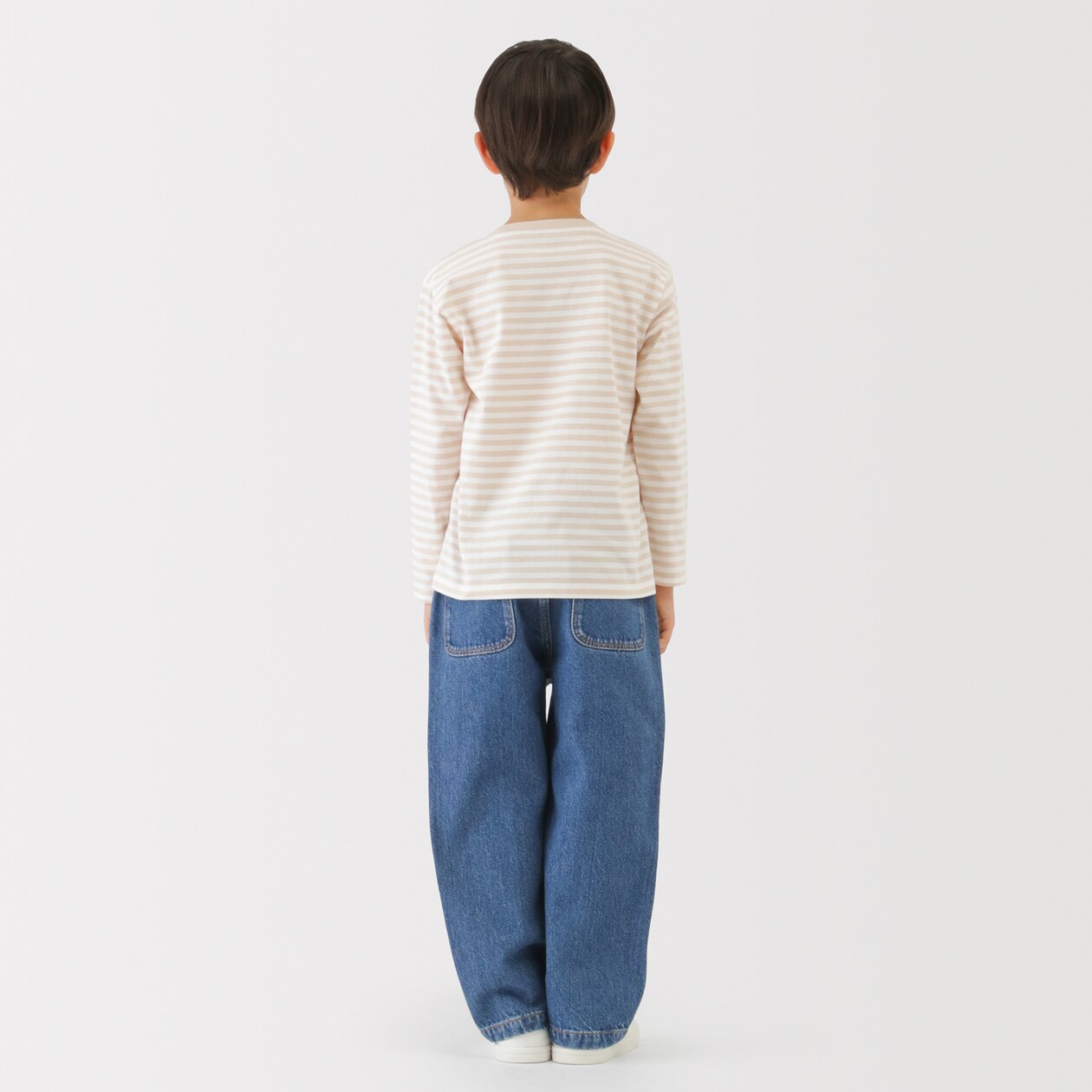 キッズ　綿天竺編みクルーネック長袖Ｔシャツ　ボーダー