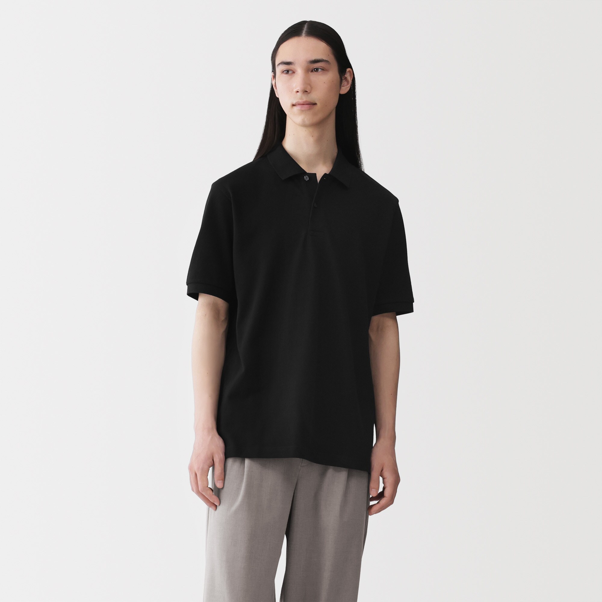 紳士　洗いざらし鹿の子編み半袖ポロシャツ