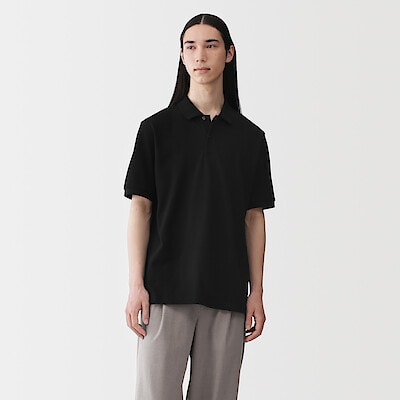 紳士　洗いざらし鹿の子編み半袖ポロシャツ