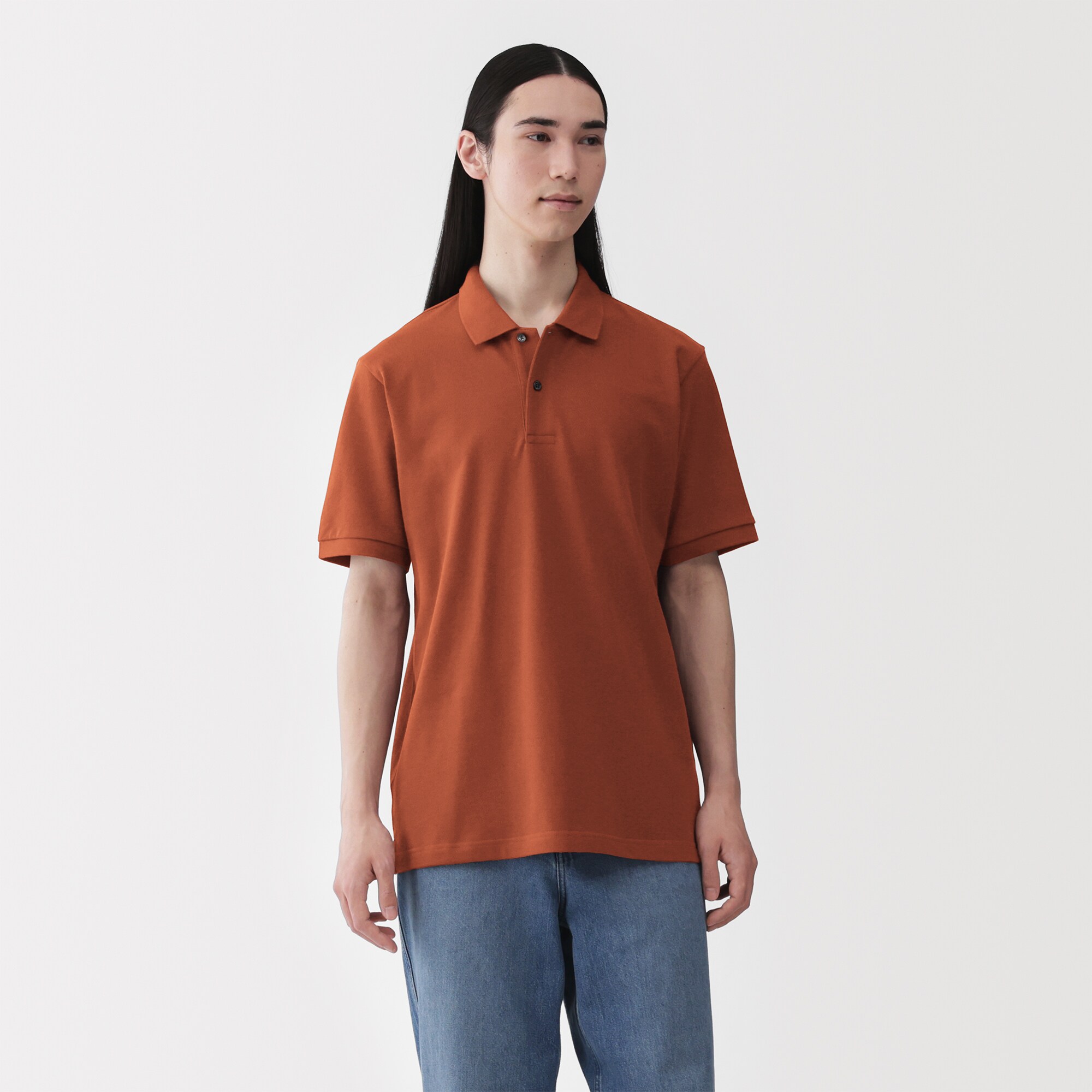 紳士　洗いざらし鹿の子編み半袖ポロシャツ