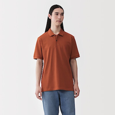 紳士　洗いざらし鹿の子編み半袖ポロシャツ