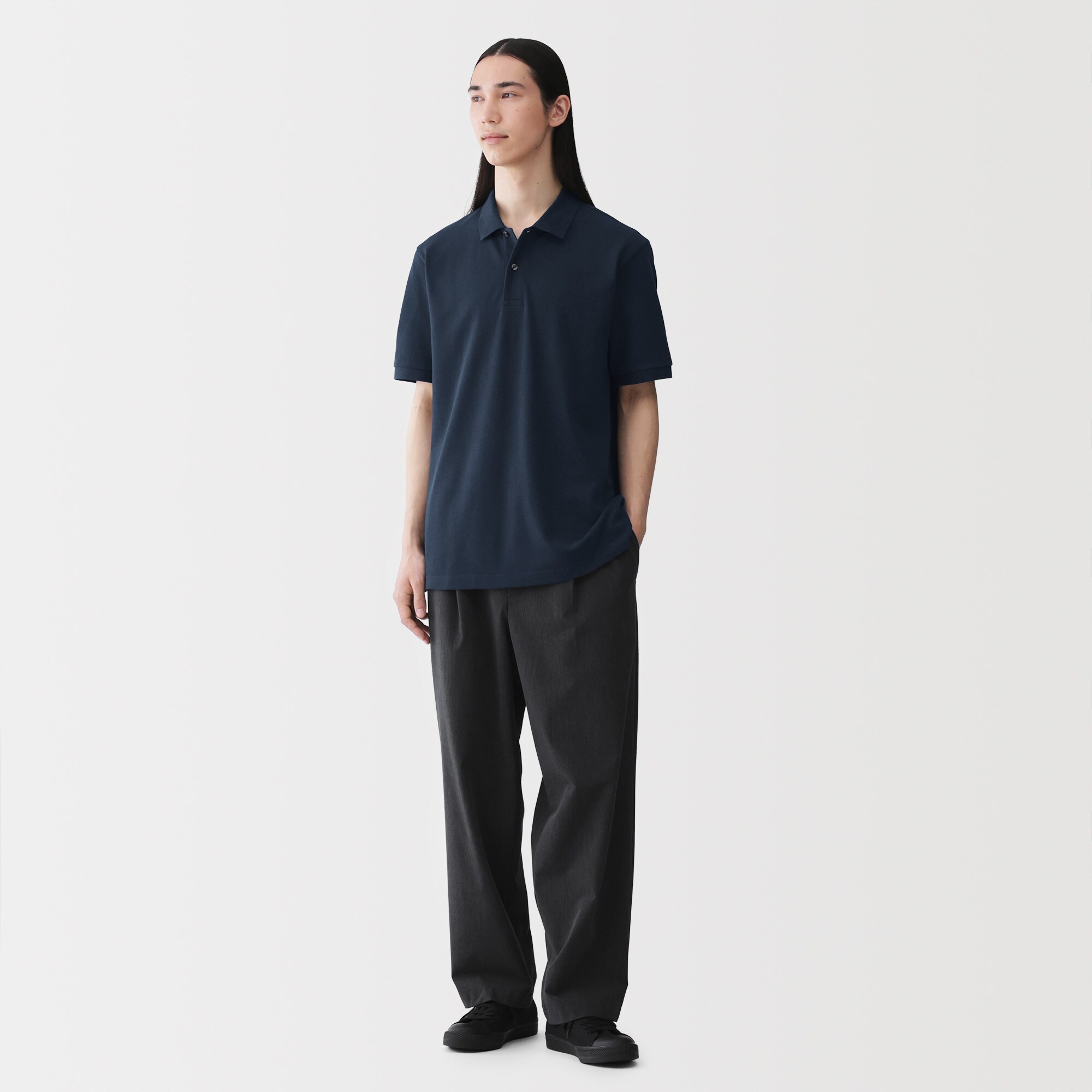 紳士　洗いざらし鹿の子編み半袖ポロシャツ