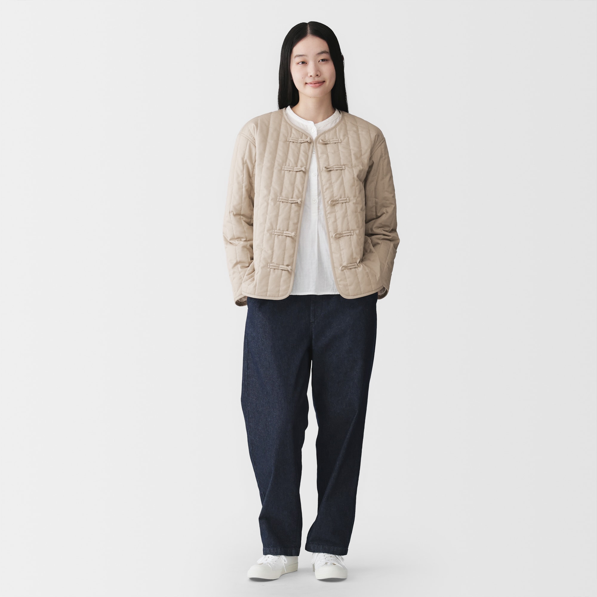 婦人　木の実から作ったカポック混　結び釦　中わたジャケット