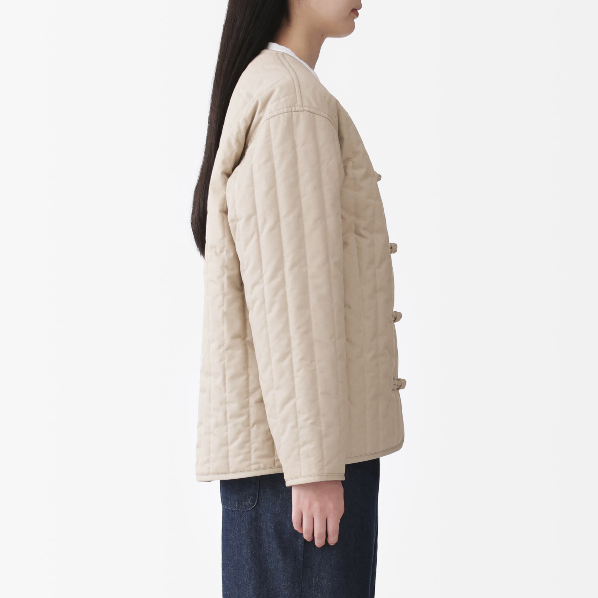 婦人　木の実から作ったカポック混　結び釦　中わたジャケット